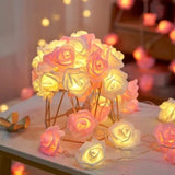 Pink n White roses table decoration or centrepiece - 5 Metre Long battery powered string fairy lights