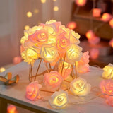 Pink n White roses table decoration or centrepiece - 5 Metre Long battery powered string fairy lights