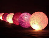 Mixed Purple Lilac Violet Cotton Ball 5cm Ball Mix - 2 Metre Battery Powered -  fairy party room lights decor