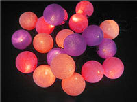 Mixed Purple Lilac Violet Cotton Ball 5cm Ball Mix - 2 Metre Battery Powered -  fairy party room lights decor