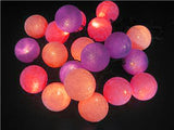 Mixed Purple Lilac Violet Cotton Ball 5cm Ball Mix - 2 Metre Battery Powered -  fairy party room lights decor