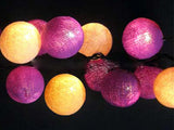 Mixed Purple Lilac Violet Cotton Ball 5cm Ball Mix - 2 Metre Battery Powered -  fairy party room lights decor