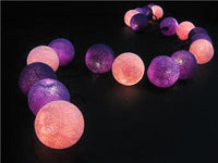 Mixed Purple Lilac Violet Cotton Ball 5cm Ball Mix - 2 Metre Battery Powered -  fairy party room lights decor