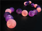 Mixed Purple Lilac Violet Cotton Ball 5cm Ball Mix - 2 Metre Battery Powered -  fairy party room lights decor