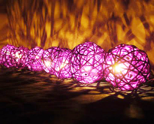 Purple Rattan Ball Decorative Party Wedding LED Lights Decor - 10 metre long with 100 bulb/balls Xmas decorations