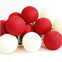 Red n White Cotton Ball Decorative Party Wedding LED Lights - 10 metre long with 100 bulb/balls Xmas decor