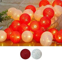 Red n White Cotton Ball Decorative Party Wedding LED Lights - 10 metre long with 100 bulb/balls Xmas decor