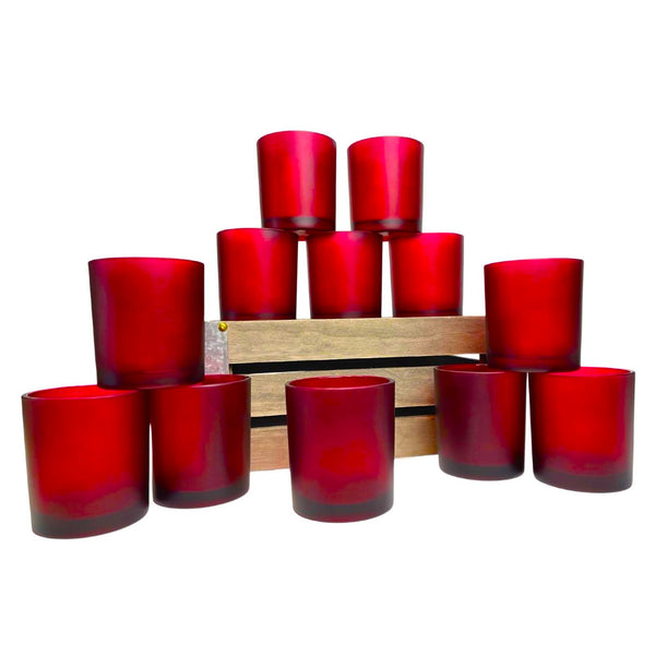 Red Frosted Glass Tea Light Candle Holder - Xmas Party Centrepiece Day Decor - 6.5cm high