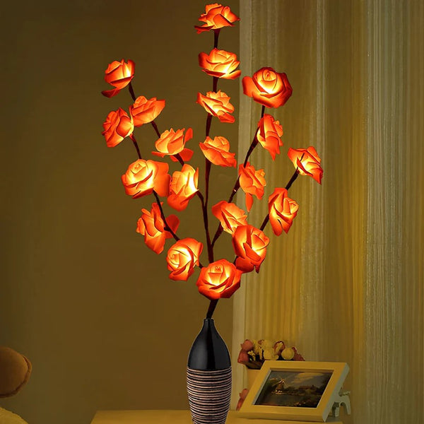 Red Roses bunch of flowers on stems - battery powered table centrepiece fairy lights - Medium