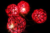 Red Rattan Ball Decorative Party Wedding LED Lights Decor - 10 metre long with 100 bulb/balls Xmas decorations