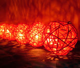 Red Rattan Ball Decorative Party Wedding LED Lights Decor - 10 metre long with 100 bulb/balls Xmas decorations