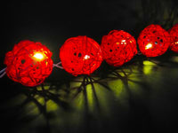 Red Rattan Ball Decorative Party Wedding LED Lights Decor - 10 metre long with 100 bulb/balls Xmas decorations