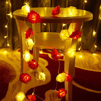 Red n White roses table decoration or centrepiece - 5 Metre Long battery powered string fairy lights