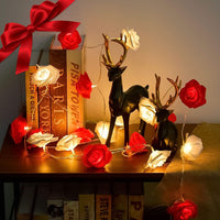Red n White roses table decoration or centrepiece - 5 Metre Long battery powered string fairy lights