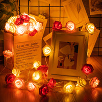 Red n White roses table decoration or centrepiece - 2 metre long battery powered string fairy lights