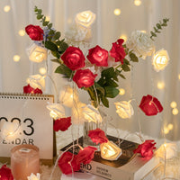 Red n White roses table decoration or centrepiece - 2 metre long battery powered string fairy lights