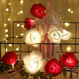 Red n White roses table decoration or centrepiece - 5 Metre Long battery powered string fairy lights