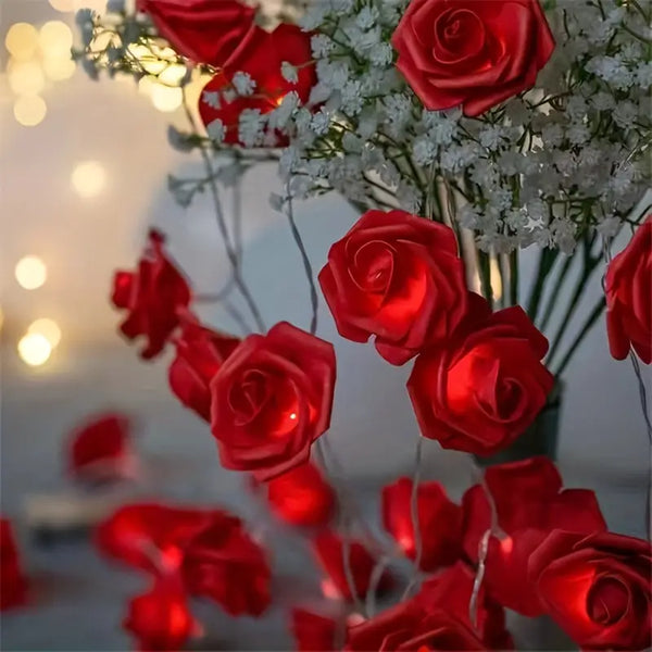 Red Roses Room Decoration - LED Mains Plug Lights - 5 metre long - Romantic Lighting