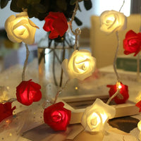 Red n White roses table decoration or centrepiece - 2 metre long battery powered string fairy lights