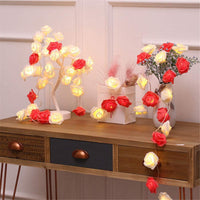 Red n White roses table decoration or centrepiece - 2 metre long battery powered string fairy lights