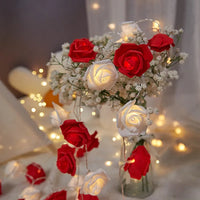 Red n White roses table decoration or centrepiece - 2 metre long battery powered string fairy lights