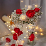 Red n White roses table decoration or centrepiece - 2 metre long battery powered string fairy lights