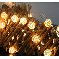 Natural White Cane Wicker Rattan Ball Style -2m Long Battery Powered fairy lights xmas party event table centrepiece decor