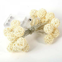 Natural White Cane Wicker Rattan Ball Style -2m Long Battery Powered fairy lights xmas party event table centrepiece decor