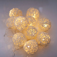Natural White Cane Wicker Rattan Ball Style -2m Long Battery Powered fairy lights xmas party event table centrepiece decor