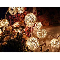 Natural White Cane Wicker Rattan Ball Style -2m Long Battery Powered fairy lights xmas party event table centrepiece decor