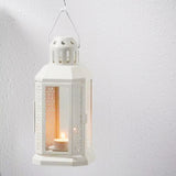 21cm White Metal Tealight Candle Miners Lantern - Indoor Outdoor Decor - Wedding Party Centrepiece