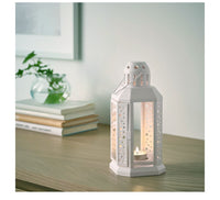 21cm White Metal Tealight Candle Miners Lantern - Indoor Outdoor Decor - Wedding Party Centrepiece