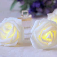 White roses table decoration or centrepiece - 5 Metre Long battery powered string fairy lights