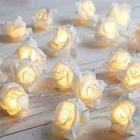 White roses table decoration or centrepiece - 5 Metre Long battery powered string fairy lights