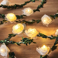 White roses table decoration or centrepiece - 5 Metre Long battery powered string fairy lights