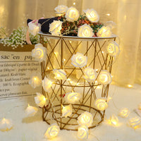 White roses table decoration or centrepiece - 5 Metre Long battery powered string fairy lights