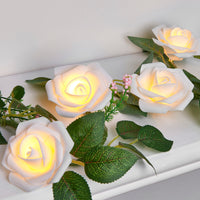 White roses table decoration or centrepiece - 5 Metre Long battery powered string fairy lights