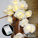 White roses table decoration or centrepiece - 5 Metre Long battery powered string fairy lights
