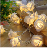 White roses table decoration or centrepiece - battery powered string fairy lights