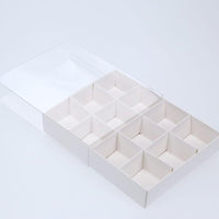 12 Cavity Chocolate White Product Presentation Gift Box - 16x12x3cm - White with Clear Lid - Retail Product Show case