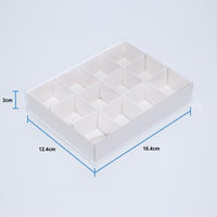12 Cavity Chocolate White Product Presentation Gift Box - 16x12x3cm - White with Clear Lid - Retail Product Show case