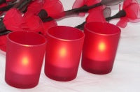 Red Frosted Glass Tea Light Candle Holder - Xmas Decor - 6.5cm high