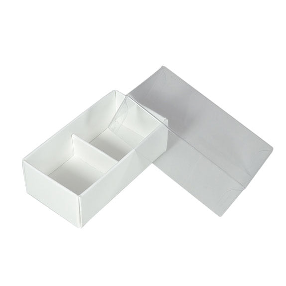2 Cavity Chocolate White Product Presentation Gift Box - 8x4x3cm deep - White with Clear Lid - Retail Product Show case
