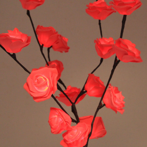 Red Roses bunch of flowers on stems - battery powered table centrepiece fairy lights - Medium