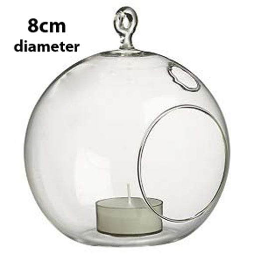 8cm Hanging Clear Glass Tealight Holder- Globe Sphere
