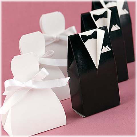 Bride Dress & Groom Tuxedo Bomboniere Favor Wedding Gift  Box & Name Card Holder