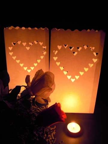 Large Heart of Hearts White Lantern Candle Paper Bags - Garden Wedding Decoration - 10 Pack