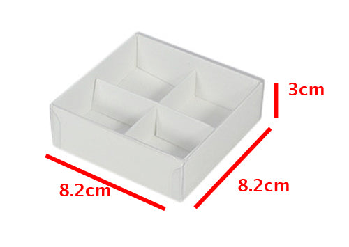 4 Cavity Chocolate White Product Presentation Gift Box - 8x8x3cm deep - White with Clear Lid - Retail Product Show case