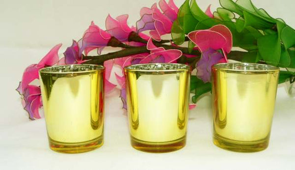 Gold Glass Holder for Votive or TeaLight Candle - Golden Anniversary Decor