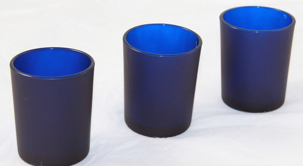 Frosted Deep Blue Glass Holder for Votive or TeaLight Candle - Beach Party Decor